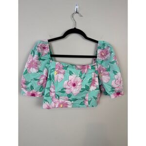 GB NWTs $44 Juniors Large Puff Short Sleeve Square Neck Floral Crop Top